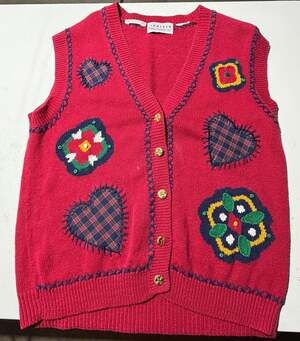 Vintage Jantzen Classics Embroidered Heart and Floral Knit Sweater Vest